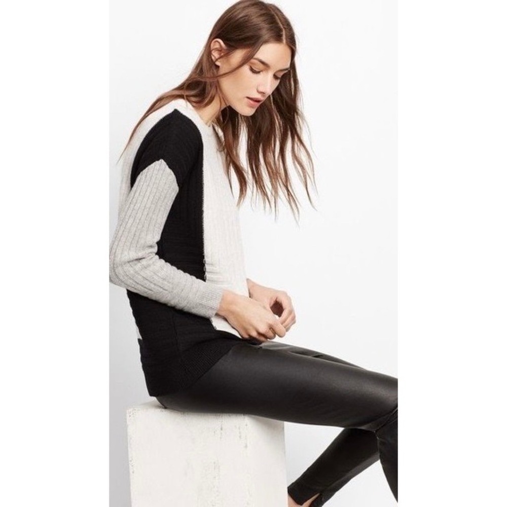 VINCE Cashmere Wool Colorblock Sweater Black Gray Ivory Intarsia Ribbed Small